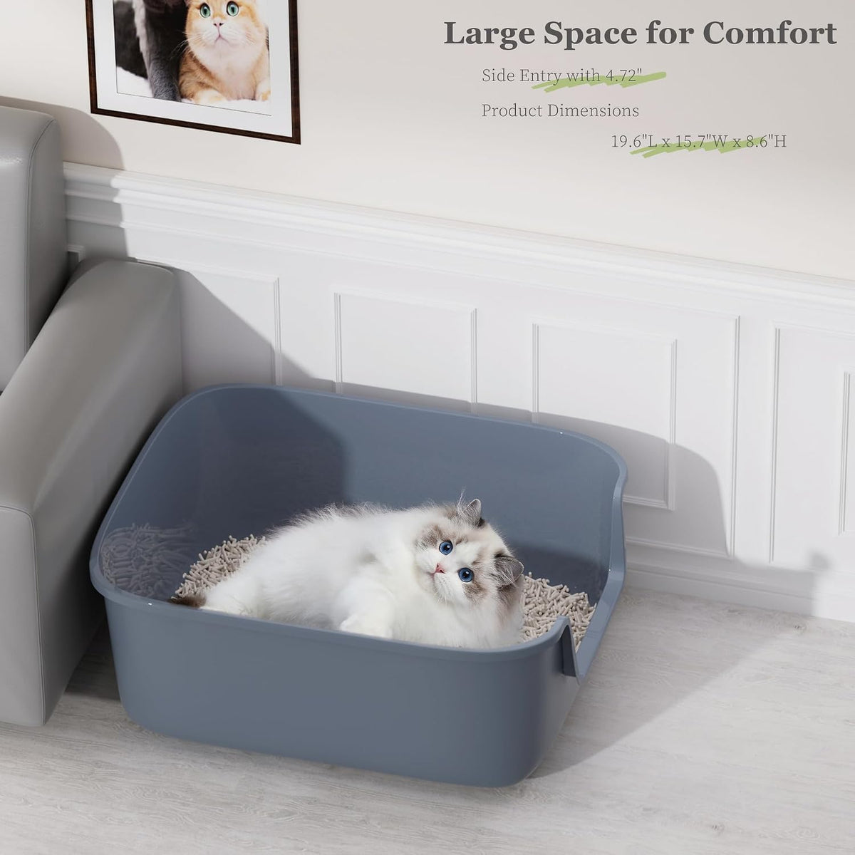Vealind Large Cat Litter Box High Sided Entry Cat Litter Pan 50 x 40 - Grey - image 4