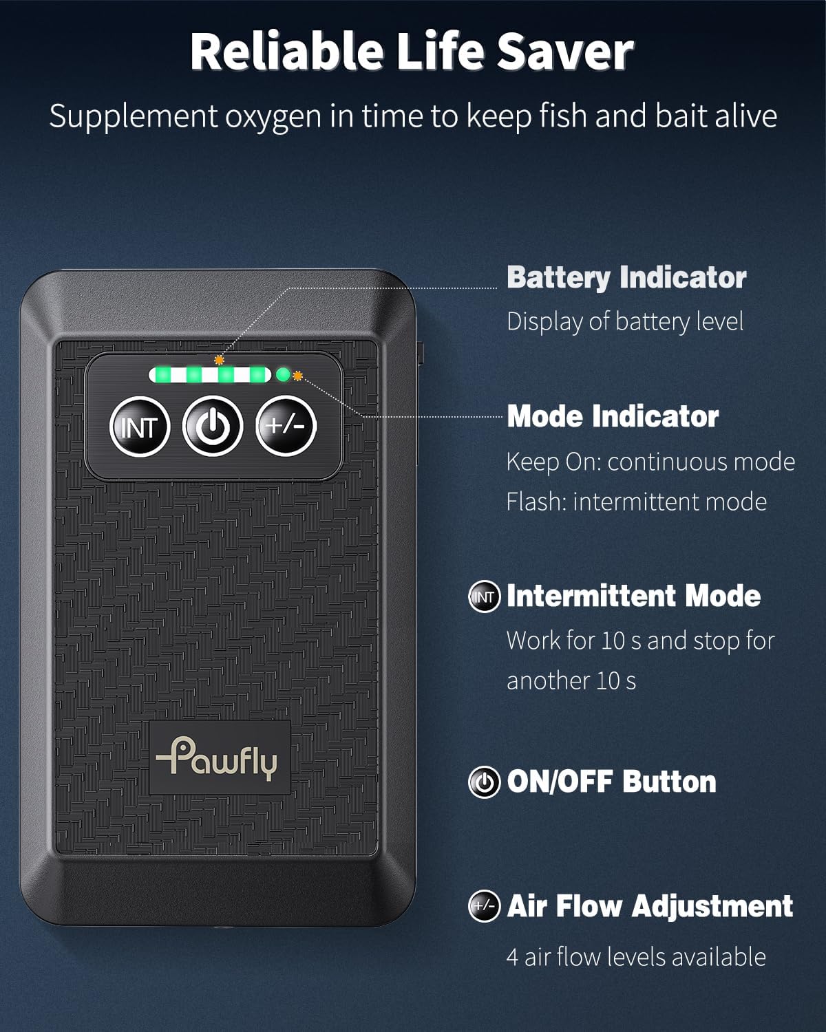 Pawfly Aquarium Lithium Battery Powered Air Pump USB Rechargeable - 10 to 60 Gal（3 W） - image 4