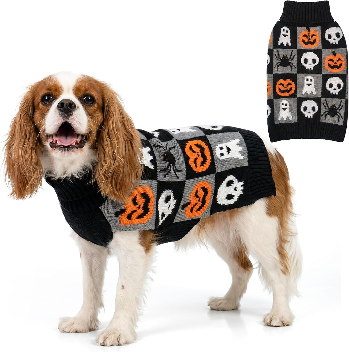 KYEESE Dog Halloween Sweaters for Large Dogs Soft Knit Pullover Outfit – Essentials for Dogs - Medium (7-11lbs) / 01#Halloween (Black)