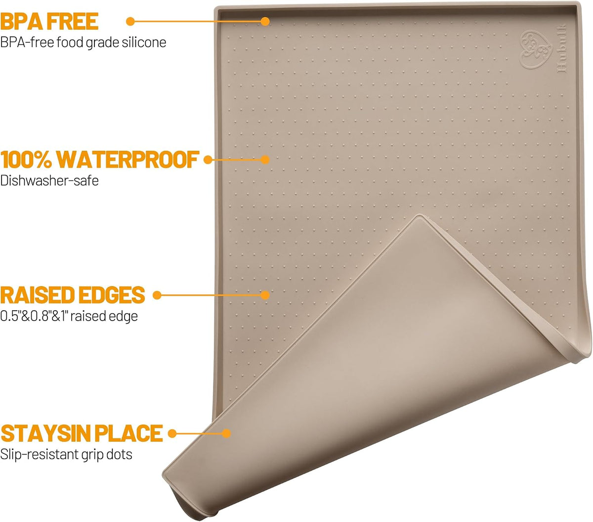 Hubulk Dog Feeding Mat,100% Waterproof Food Grade Silicone Pet Food and Water Bowl - Taupe / 19"l X 12"w - image 2