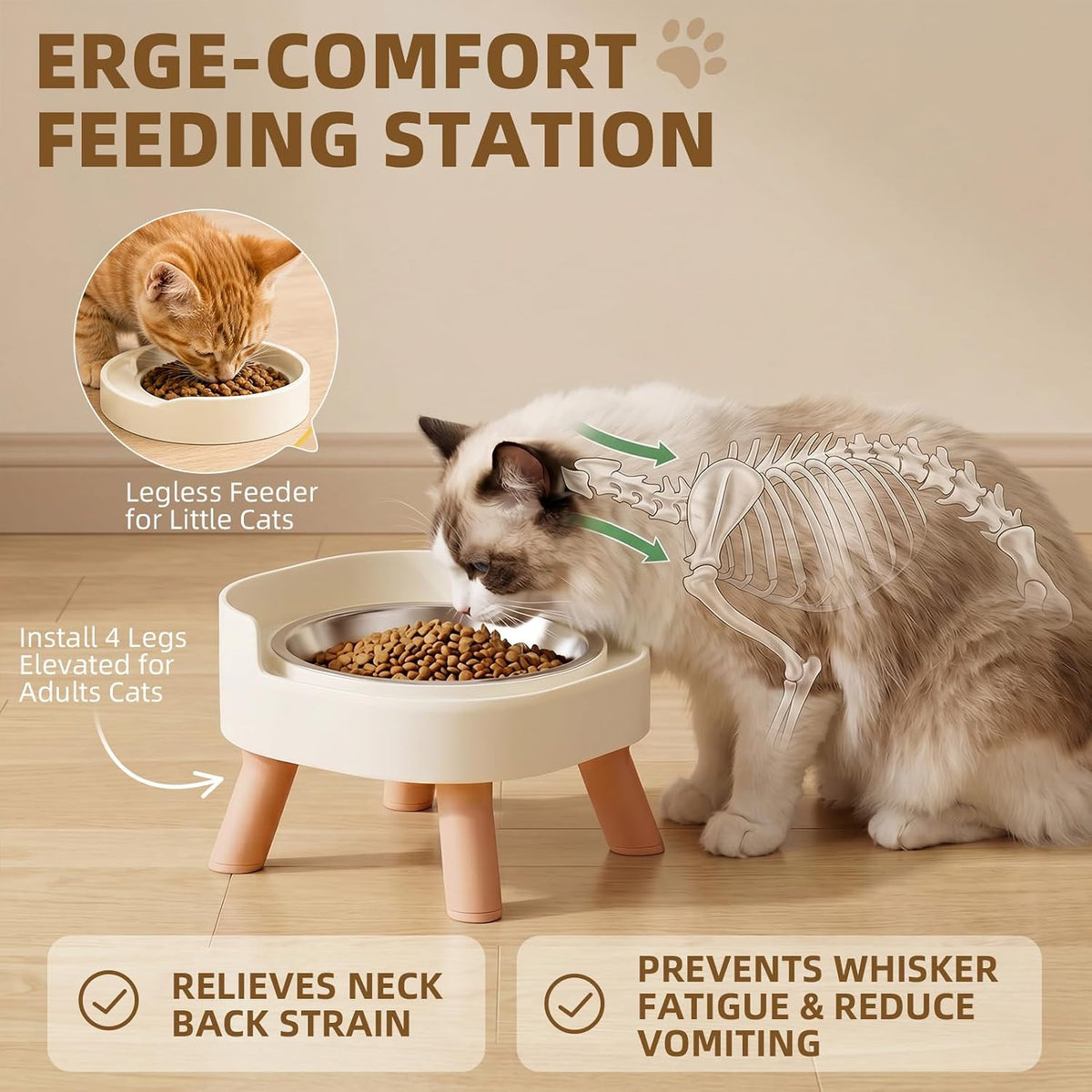Elevated Cat Bowls, 2P Raised Cat Food and Water Bowl Set for Indoor Cats, Splash Proof with 2 - 2P Cat Bowls - White - image 3