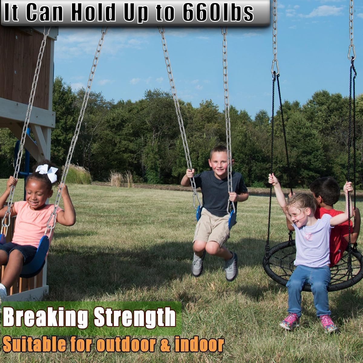 2 Pack Hanging Swing Chain with 4 Carabiners 25in, Swing Chairs - Silver / 25in×1pcs - image 4