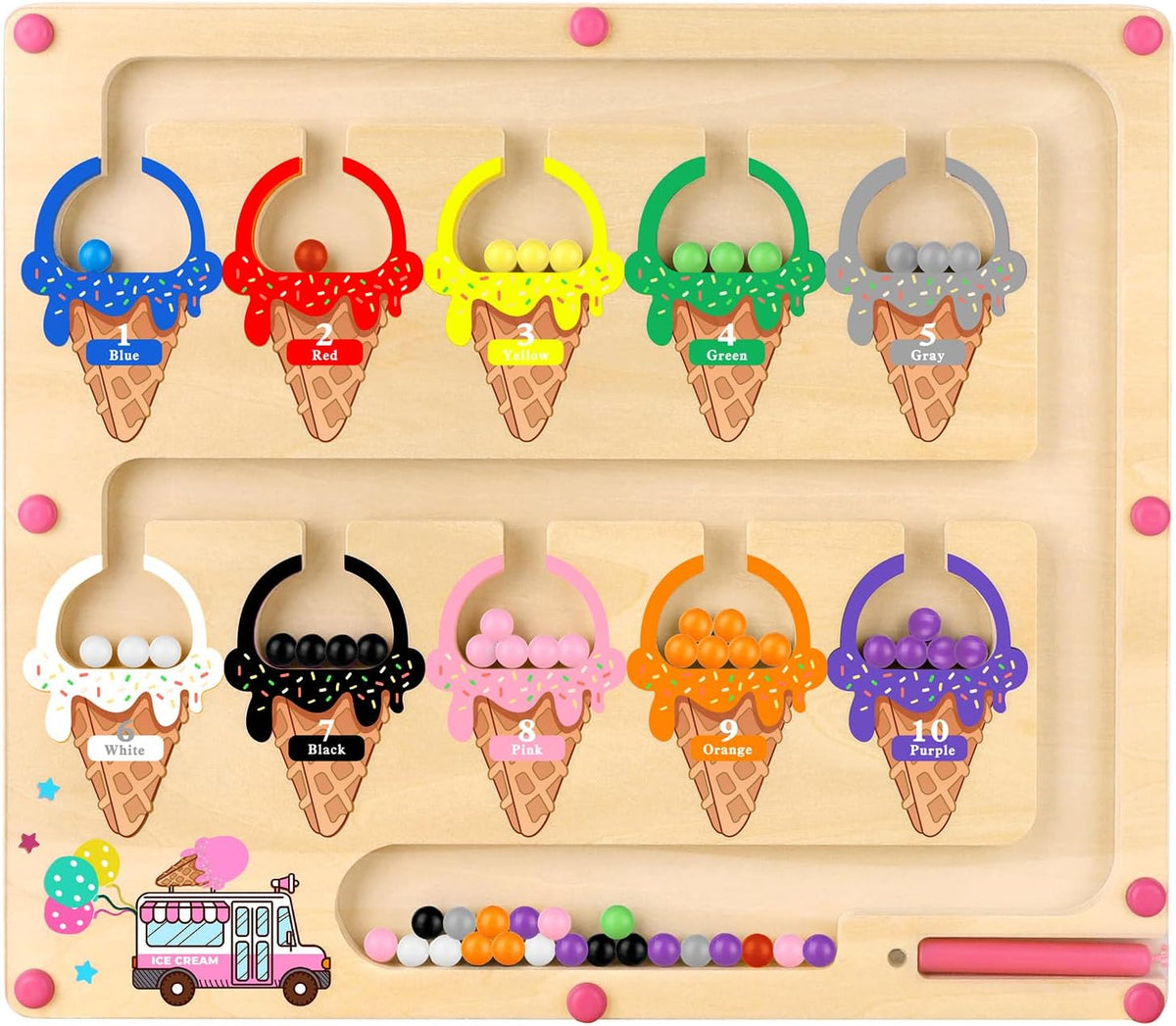 Ice Cream Magnetic Color and Number Maze - Pink