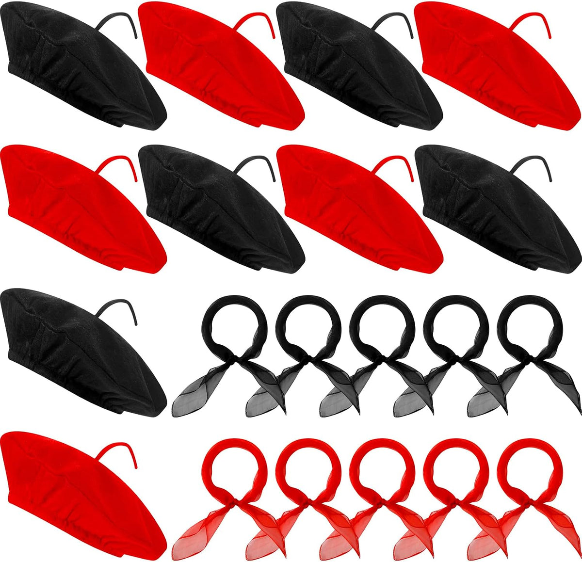 Laumoi felt French berets and polyester painter scarves in assorted colors - view 2