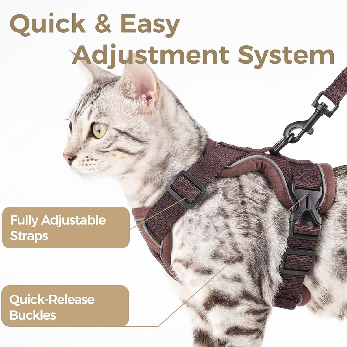 Cat Harness and Leash Set, Escape Proof Cat Vest, XL - Brown / XX-Large - image 4