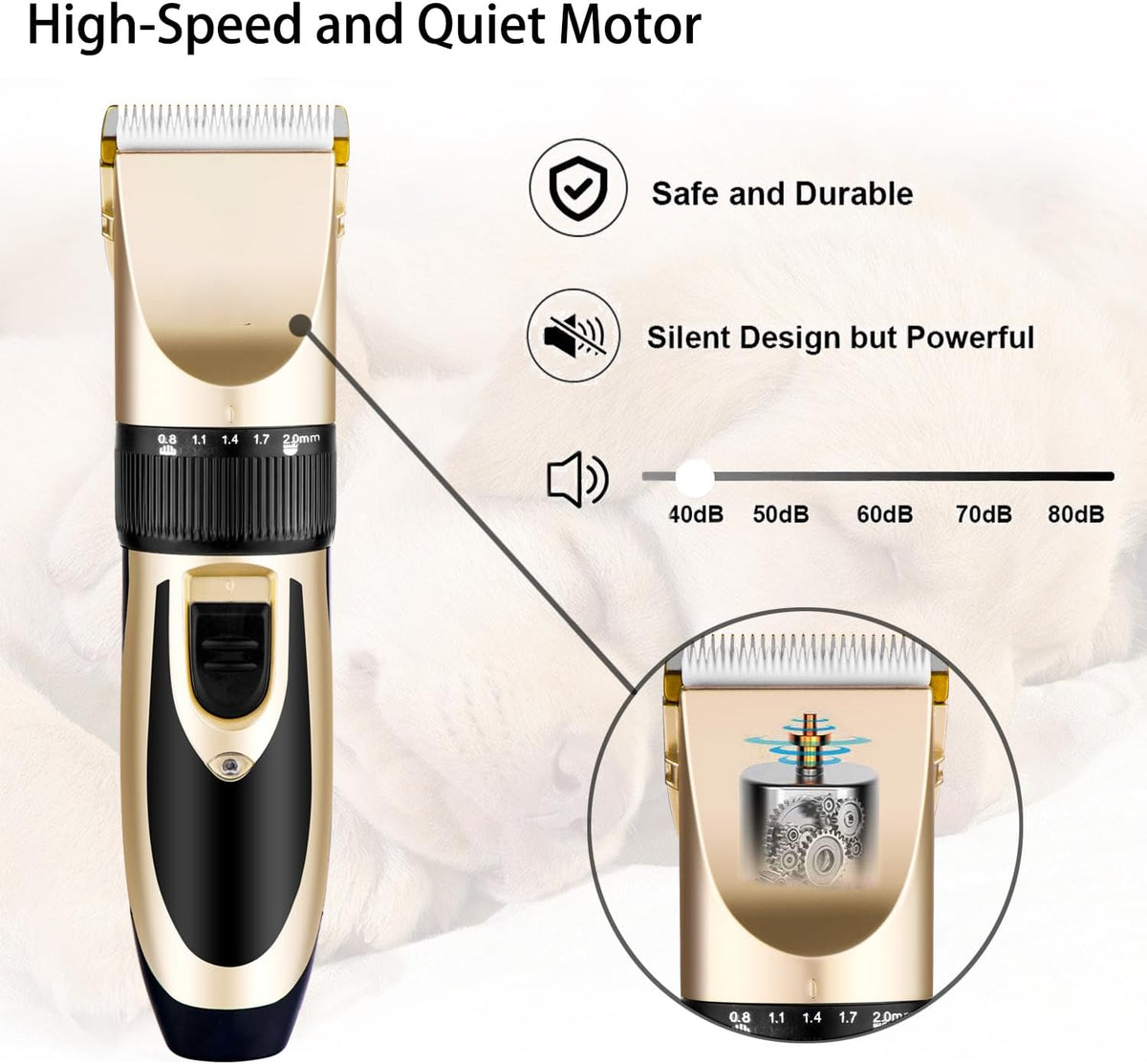 Highdas Dog Clippers for Grooming Low Noise - Gold - image 4