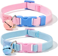 Cotton Bowtie Cat Collar with Bell 2 Pack Adjustable Breakaway Kitten - Elastic Pink+Blue / 7.5-11.4 Inch (Pack of 2)