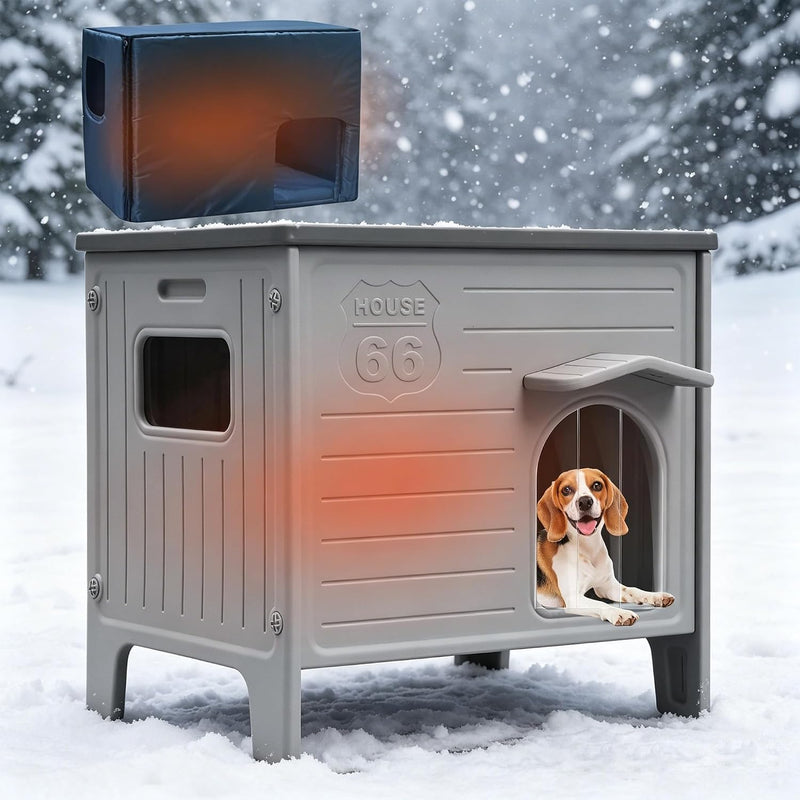 Insulated Dog House for Outside - Grey+Liner (M)