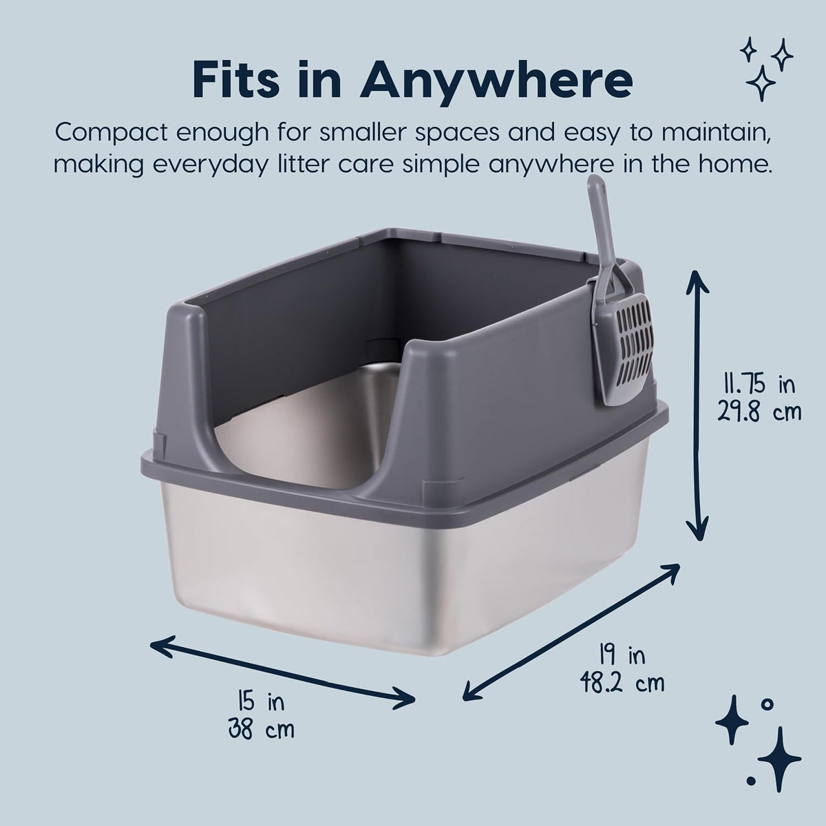 IRIS USA High Sided Cat Litter Box, Scatter Shield - Large / Stainless Steel - image 2