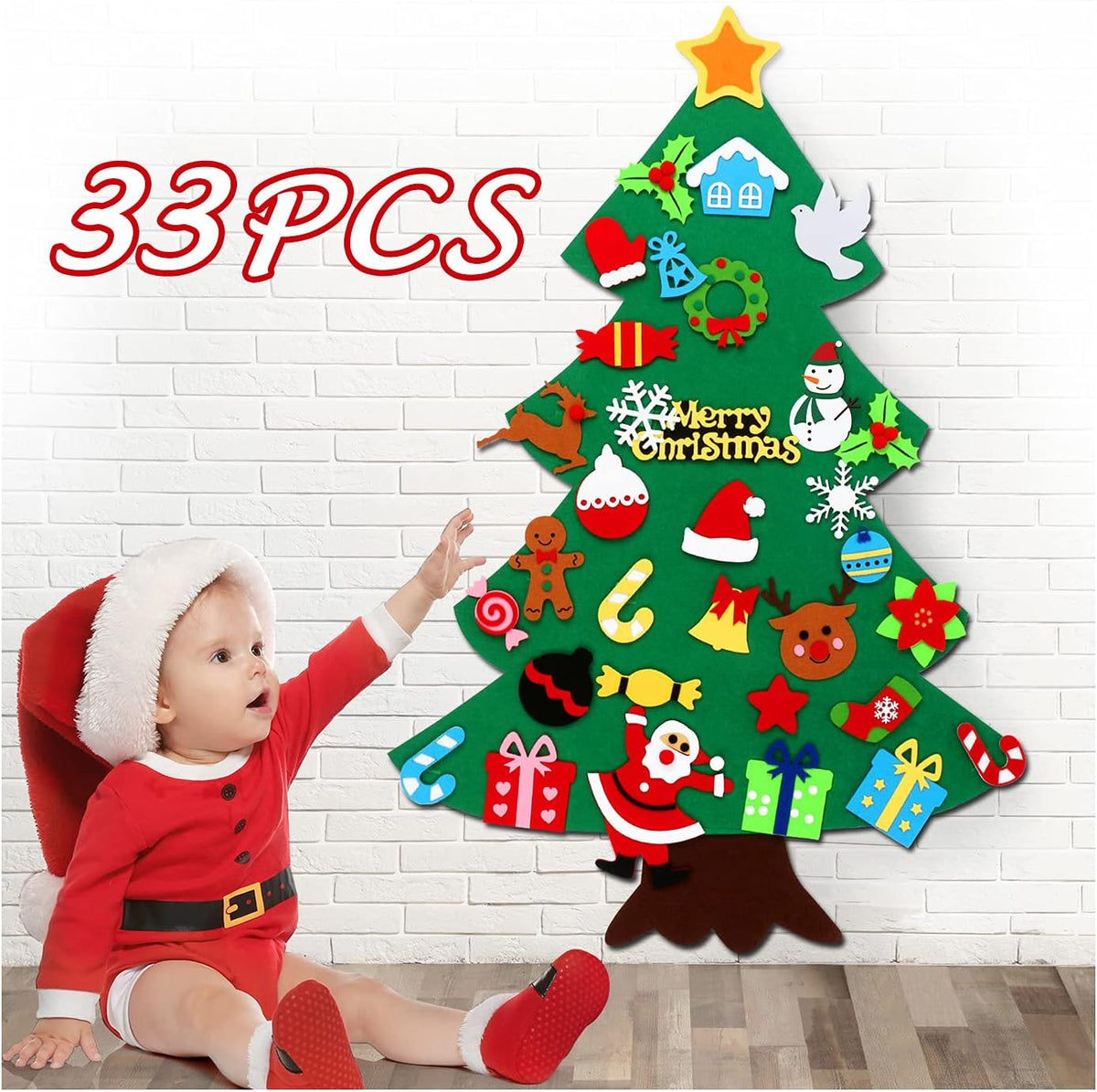 CASA CLAUSI Felt Christmas Tree for Kids DIY Decorations 2.6ft 22 Pcs – Fun for Kids & Family - 3*2 ft