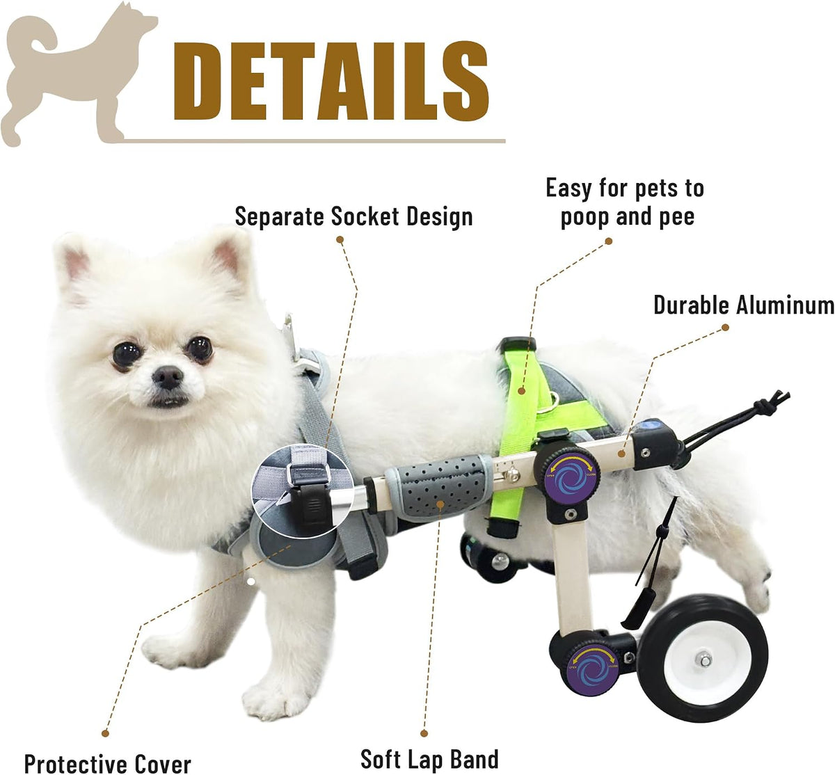 Dog Wheelchair for Back Legs, Adjustable Mobility Cart for Dog – Essentials for Dogs - White XS for 11-17.6lb - image 2