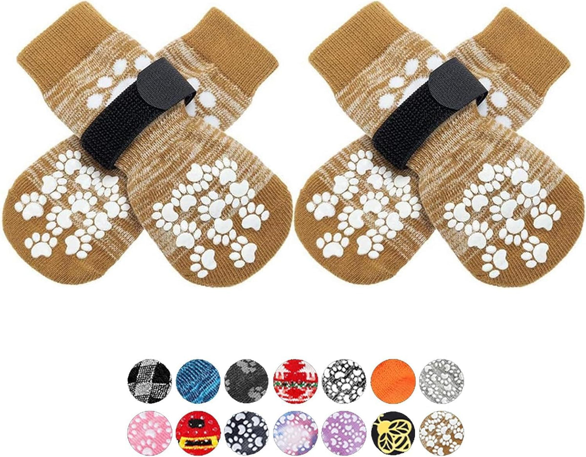 Anti Slip Dog Socks to Prevent Licking Paws - Medium (4 Count) / Khaki