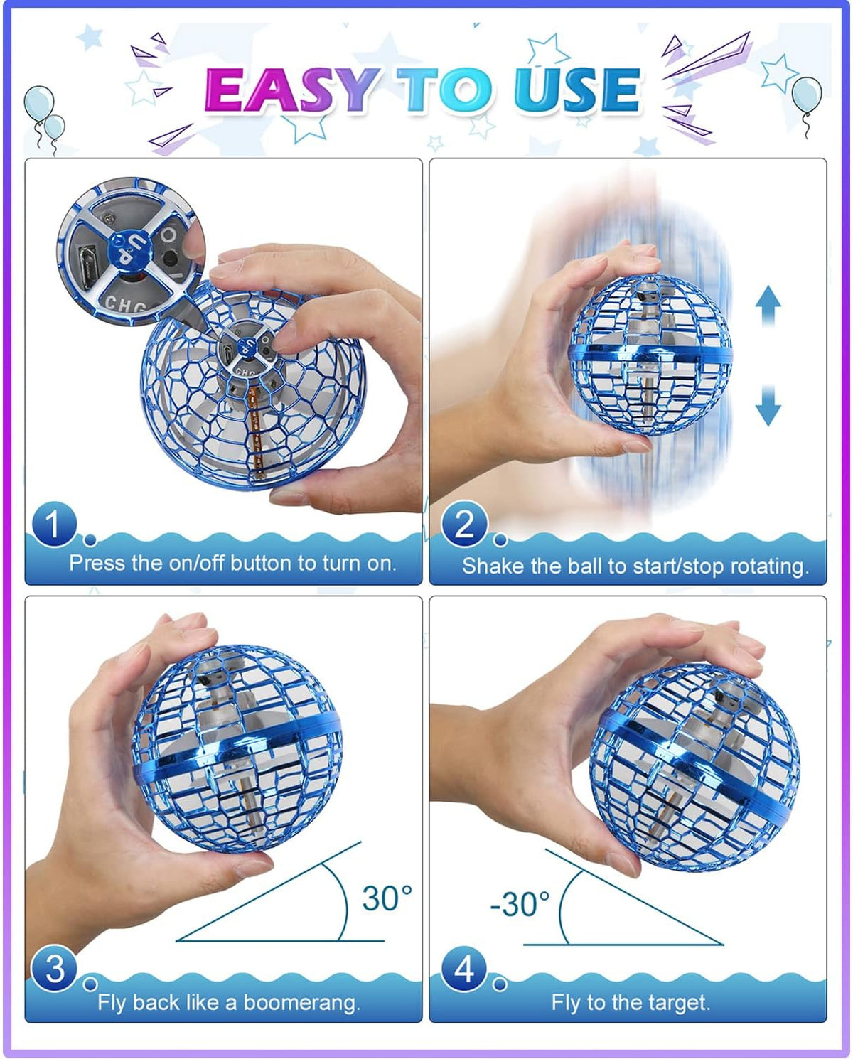 ATHLERIA Magic Flying Orb Ball, Boomerang Hover Balls - Flying Ball Only / Blue - image 2