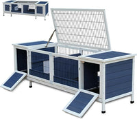 Rabbit Hutch Indoor Leakproof Bunny Cage Fir WoodenOutdoor Bunny House with Wire Floor Leakproof Plastic Tray (Blue)