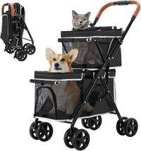 Double Pet Stroller for 2 Dogs & Cats, Double-Decker, Blue – Essentials for Dogs - Black
