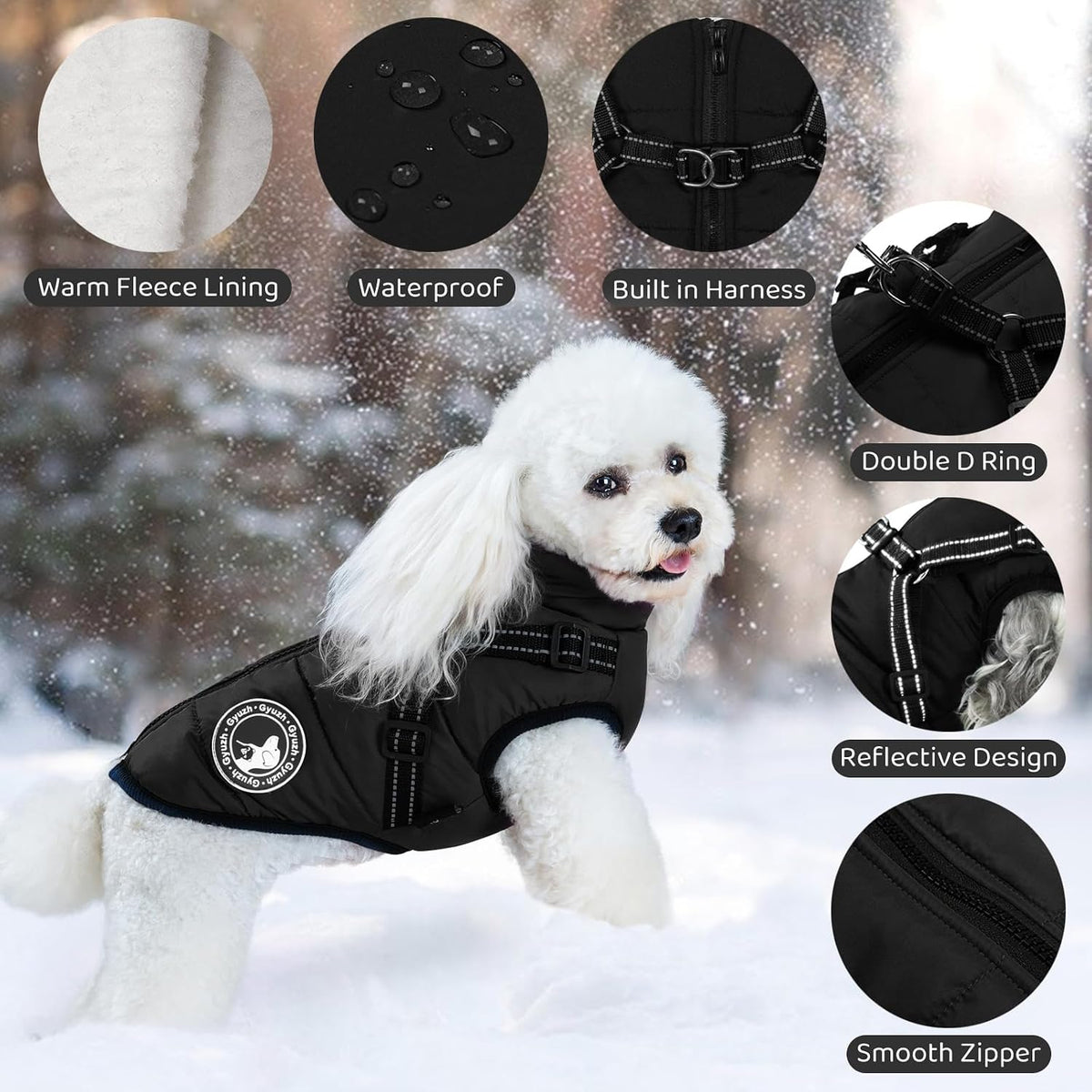 Gyuzh Dog Coat with Harness Puppy Coats Small Dog Harness Jacket - XXX-Large / black - image 2