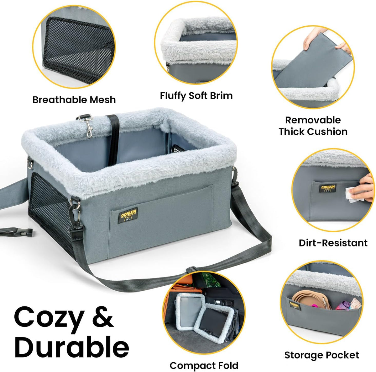 Conlun Dog Car Seat Booster, Steel Frame Anti-Collapse - Grey / 2 Pack-Small Dogs under 20lbs - image 2