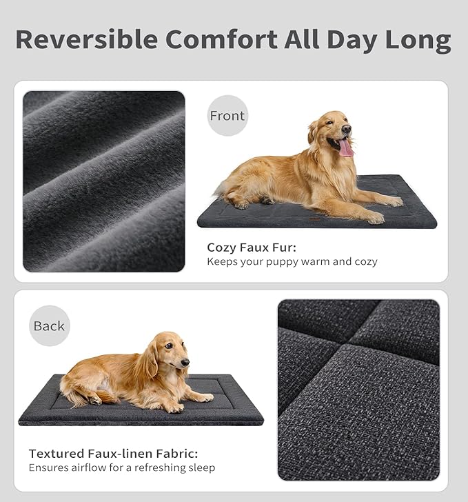 Made4Pets Dog Crate Pad Bed for Small Dogs, Washable & Reversible, Anti-Slip Kennel Mat for Cozy Sleeping, Soft Fluffy Dog Bed for Indoor & Outdoor Use, 24"x18", Dark Gray