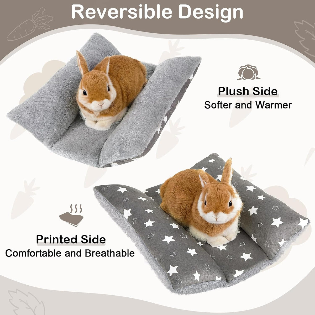 15"x14" Soft Plush Rabbit Bed Washable Cuddle Mat for Small Pets – Daily Care for Small Pets - Grey Stars / Medium - image 3