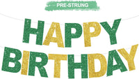 BEISHIDA Pre-Strung Glitter Pink Happy Birthday Banner Party Sign - Green Gold