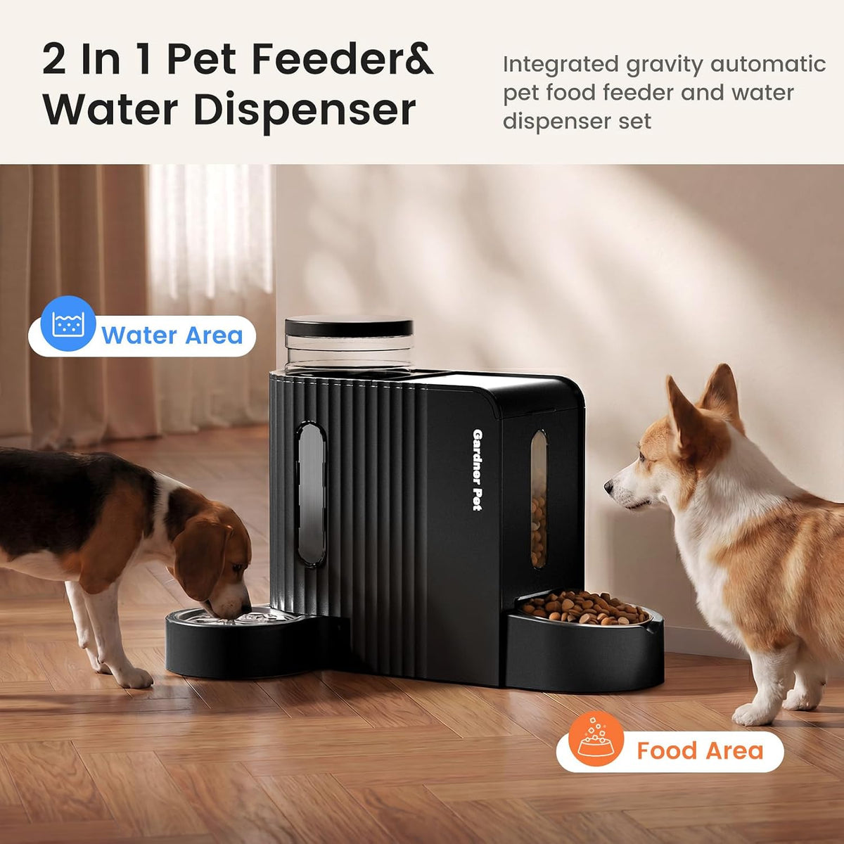 Gravity Automatic Cat Feeder, Water & Food Dispenser Set - Extra Large（1.6 Gallons x 2） / Black - image 2