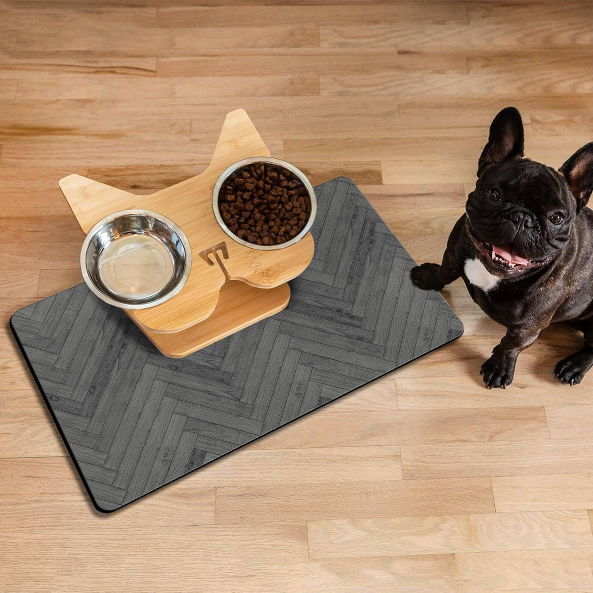 Dog Food Mats for Floors Absorbent, Pet Cat Food Mat - S(12"×20") / 01-Dark Grey - image 3