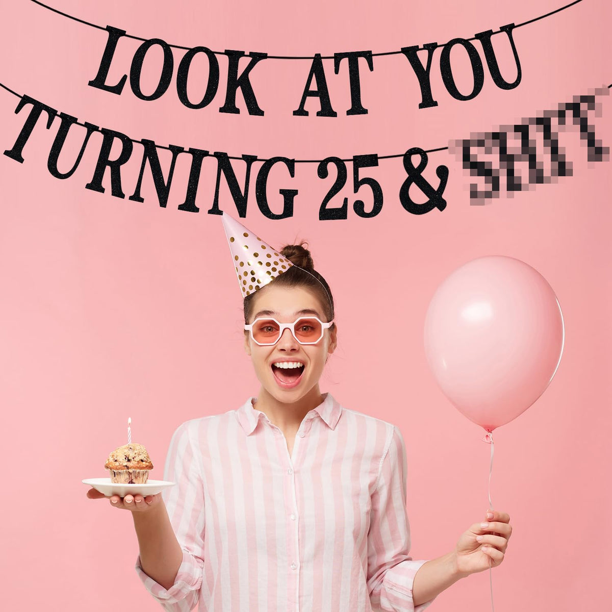 Black Glitter Look at You Turning 25 & Sh*t Banner - 25 - image 4
