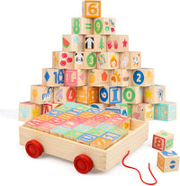 ABC Wooden Building Blocks for Toddlers 1-3 Large - 30 abc blocks cart