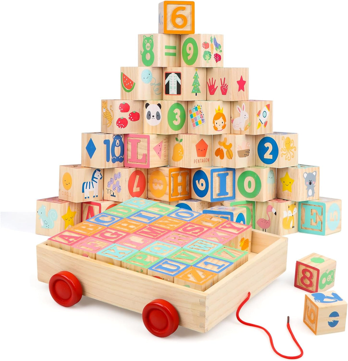 ABC Wooden Building Blocks for Toddlers 1-3 Large - 30 abc blocks cart