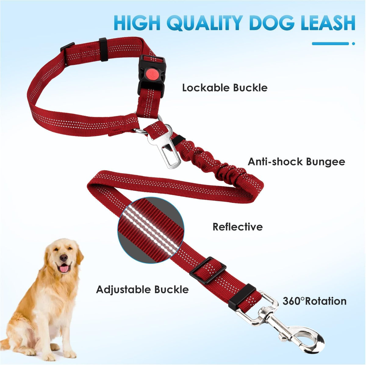 Lukovee Dog Seat Belt, 3-in-1 Headrest & Seatbelt Clip & Latch, 2 Pack – Essentials for Dogs - Red / A- Headrest with Clip + 2 in 1 Seat Belt - image 2
