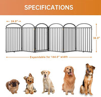 6 Panles Full Matel Freestanding Dog Gates with Door, 144"Extra Wide 36"Tall Free Standing Dog Pet Gate for Indoor & Outdoor. Foldable Pet Fences for Doorways, House, Stairs, Porch, Deck, Yard