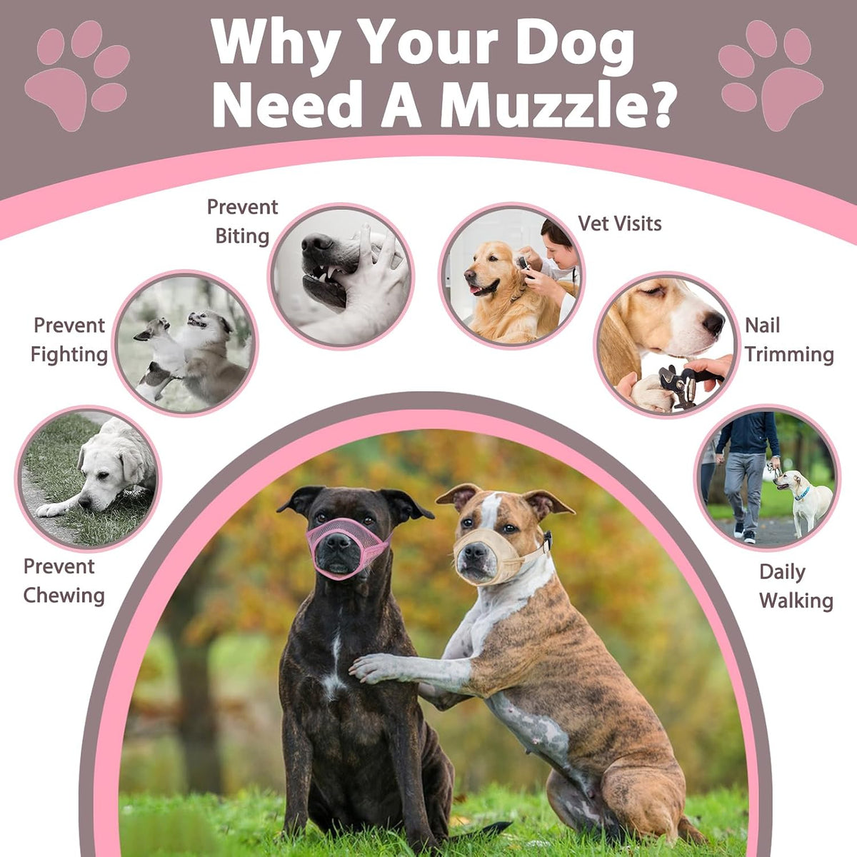 Mesh Dog Muzzle Suits for Small Medium Large Dogs Dog Muzzle Set – Essentials for Dogs - Pink / Medium 3 PCS(S-L) - image 3