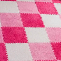 Typutomi 12 piece plush puzzle foam floor mat in rose red and pink interlocking tiles - view 4