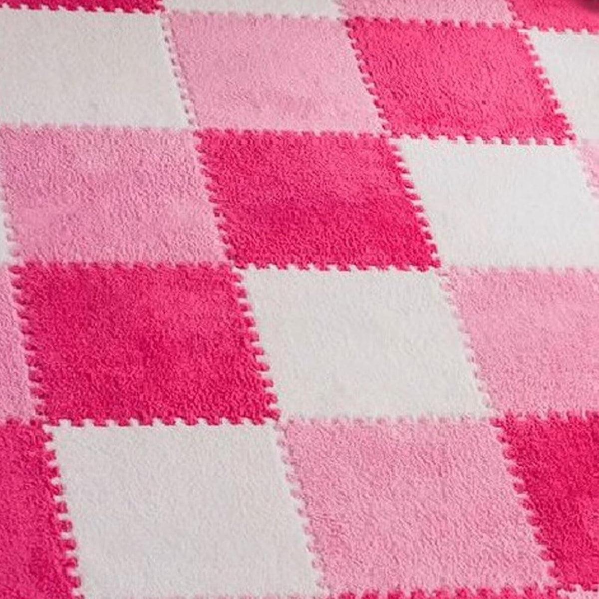 Typutomi 12 piece plush puzzle foam floor mat in rose red and pink interlocking tiles - view 4
