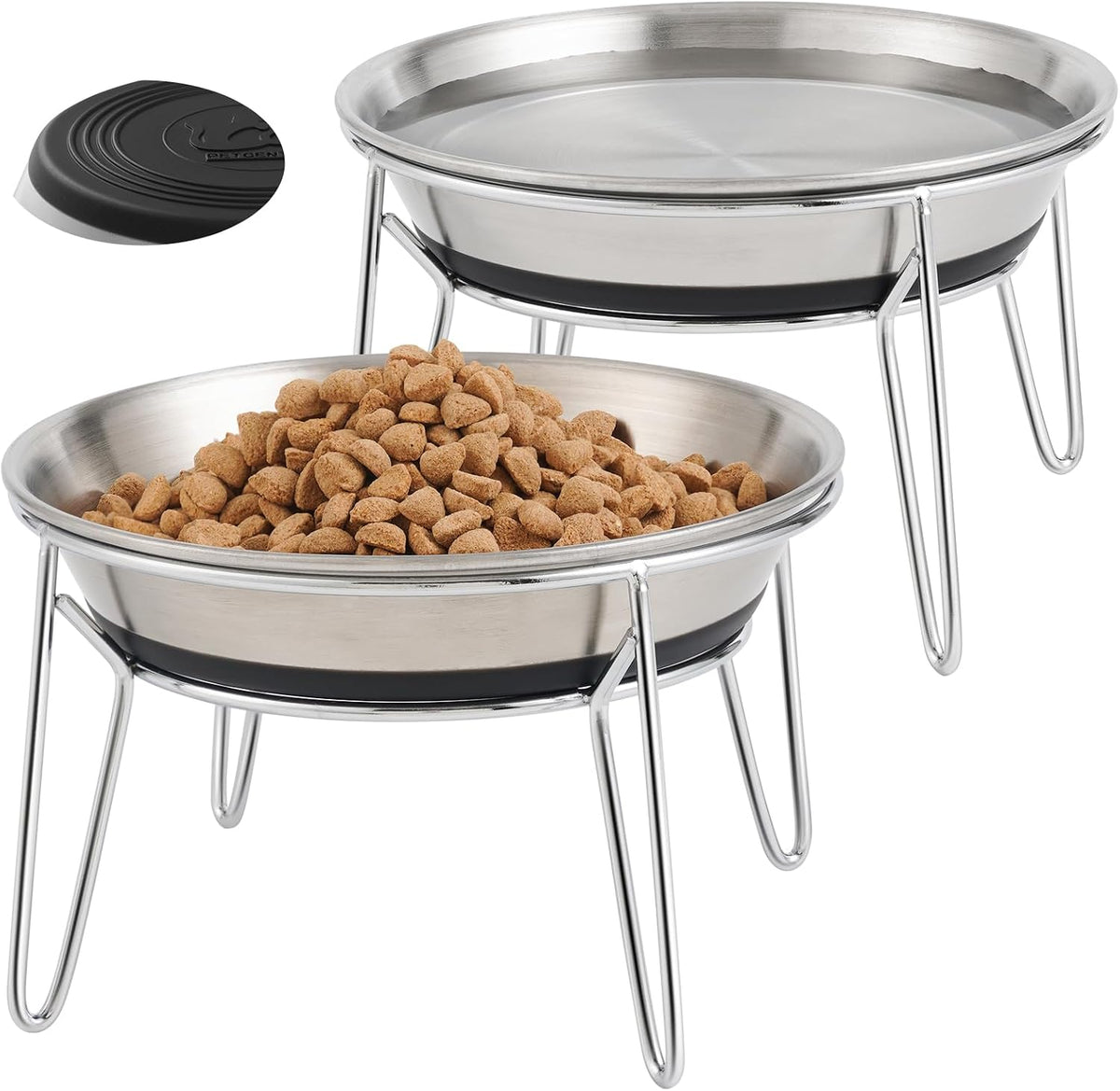 Elevated Cat Bowls, Wide Stainless Steel Cat Food Bowls with Metal Stand Whisker Stress-Free - 2 Non-slip Bowls with Stand