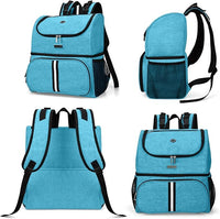 BAGLHER Pet Travel Bag, Double-Layer Pet Supplies Backpack (for All Pet Travel Supplies), Pet Travel Backpack with 2 Silicone Collapsible Bowls and 2 Food Baskets Sky Blue
