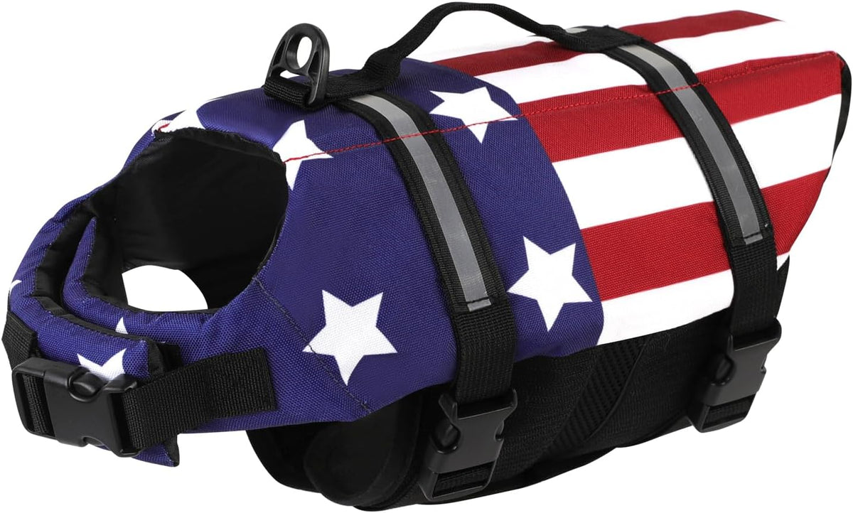 Doglay dog life jacket with bright colors and reflective strips for swimming and boating