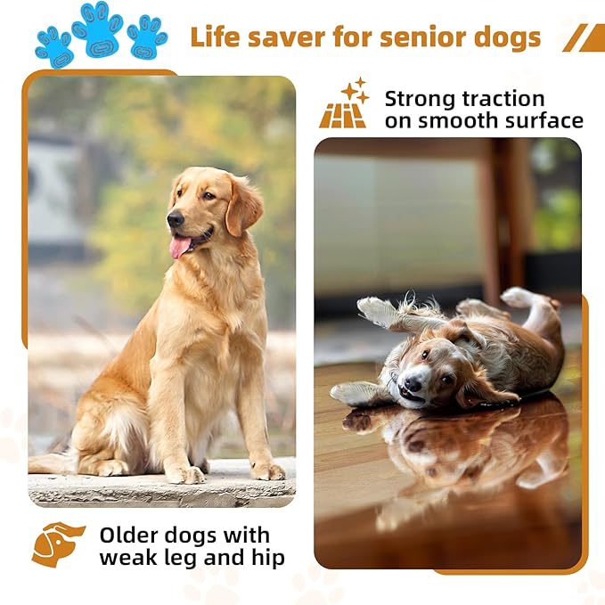 Non-Slip Dog Paw Protector Pads for Senior Dogs, Dog Paw Adhesive Pads on Hardwood Floor,Senior Pets Essentials with Strong Traction,Rubber Grippers,Blue,12 Sets 48 pc XXL