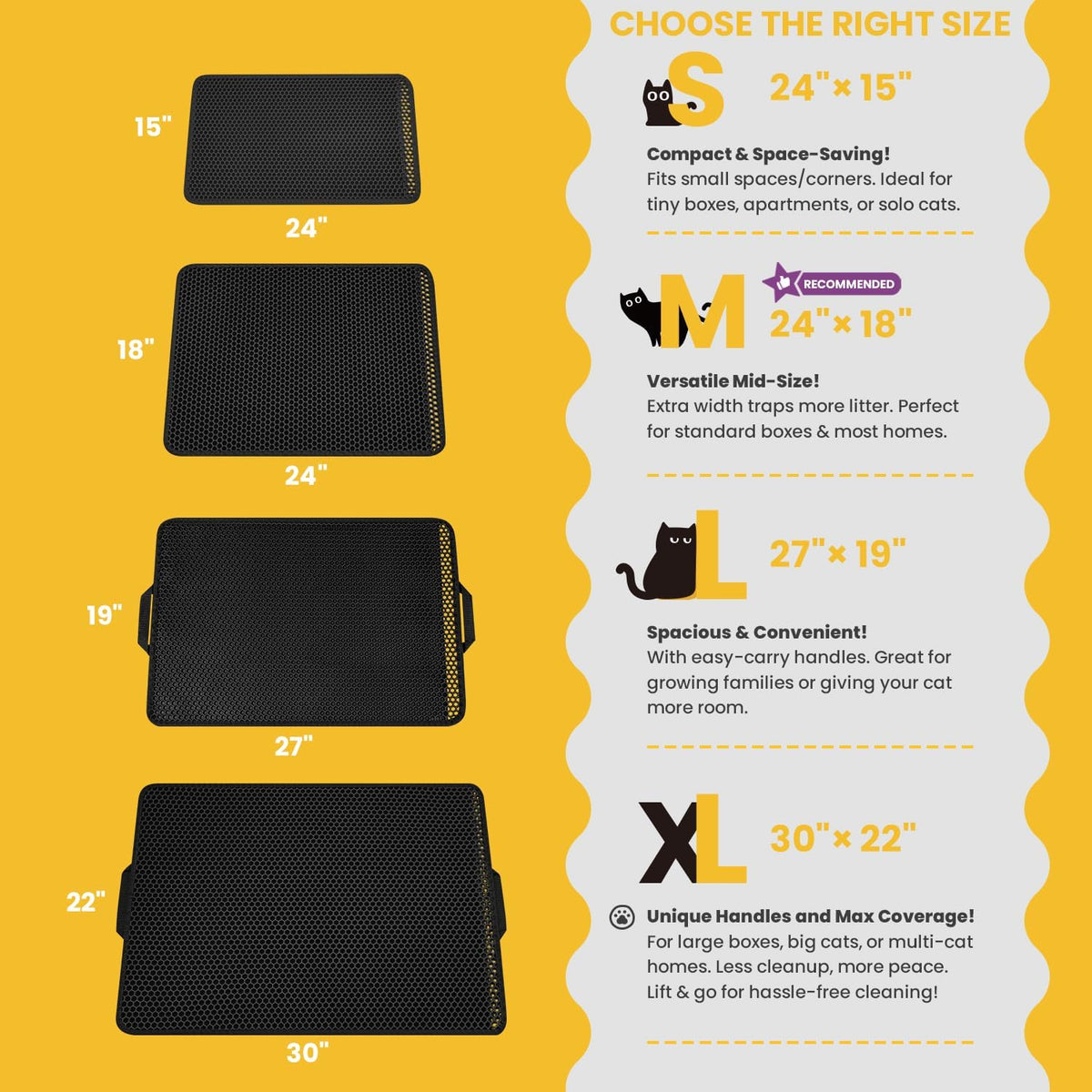 Cat Litter Mat Compact Size 23.6"x14.6" for Small Spaces - Black / 30" x 22" (1 Pack) - image 3