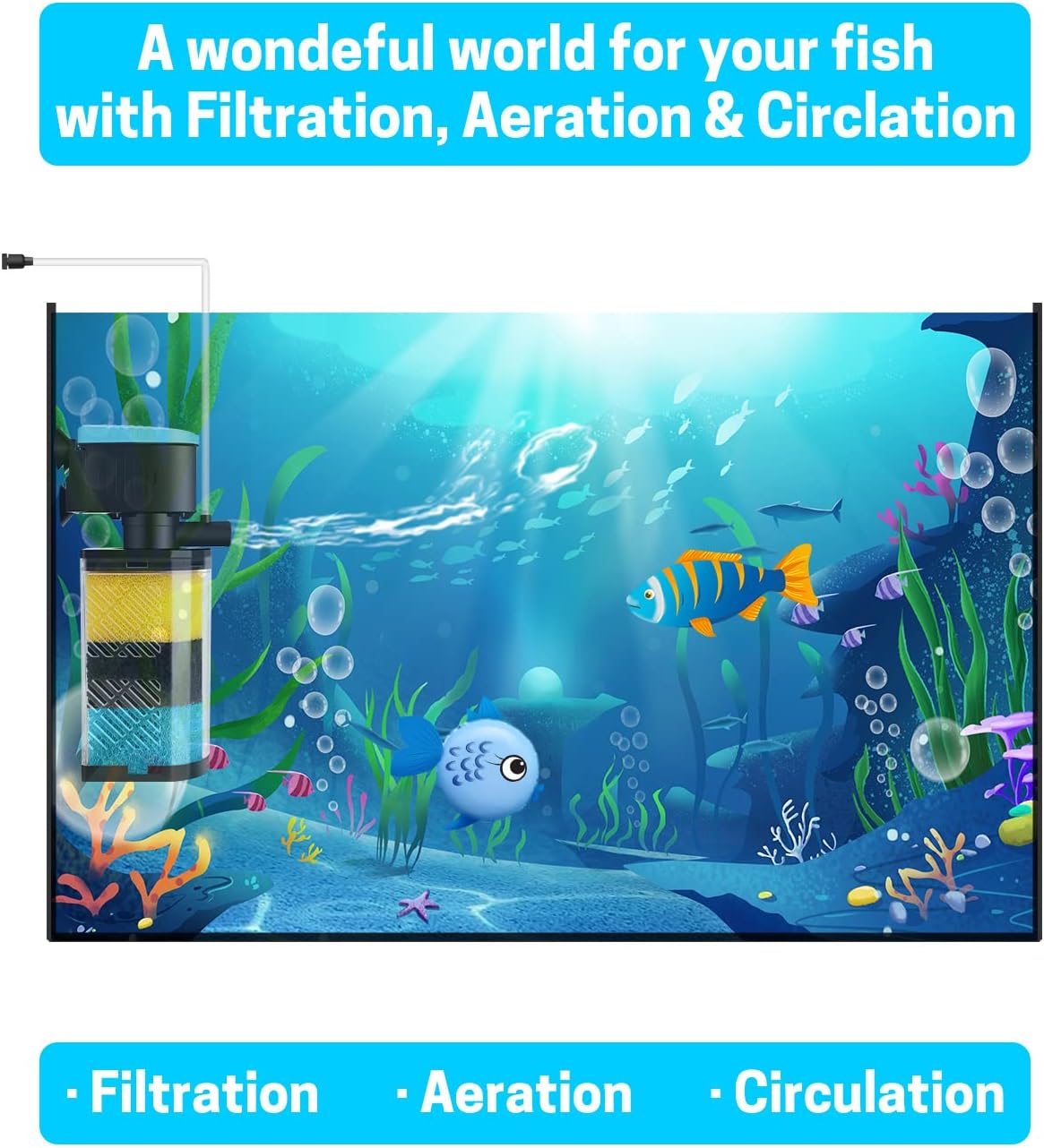 AquaMiracle Aquarium Filter 3-Stage in-Tank Filter Internal Fish Tank - For 10-40 Gal Aquarium - image 2