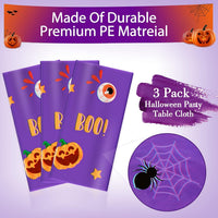PERFQU purple Halloween tablecloth with skeleton, ghost and pumpkin prints, 54x108 inch - view 5