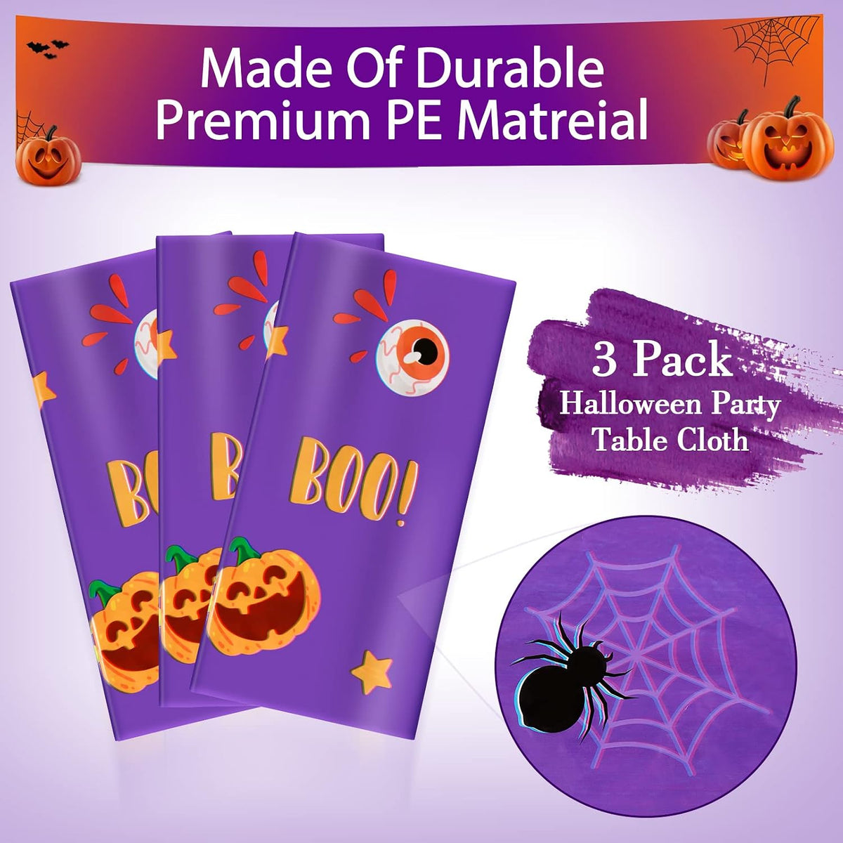 PERFQU purple Halloween tablecloth with skeleton, ghost and pumpkin prints, 54x108 inch - view 5