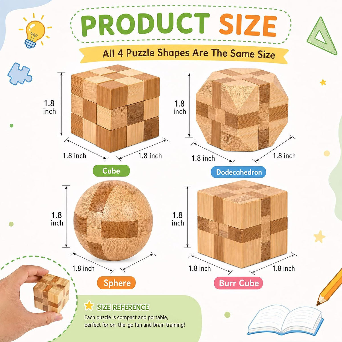 4 Pack Wooden Puzzle Brain Teasers Toy for Kids 3D Puzzles for Teens – Fun for Kids & Family - image 2