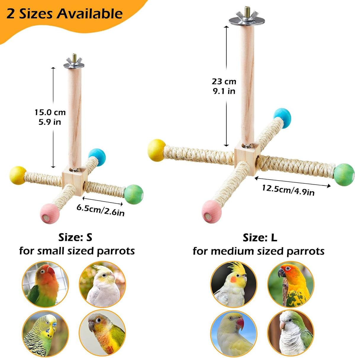 Bird Perch Toy, Kiln-Dried Wood Interactive 360° Spinning Cage Toy – Essentials for Birds - Large (no bells) - image 2