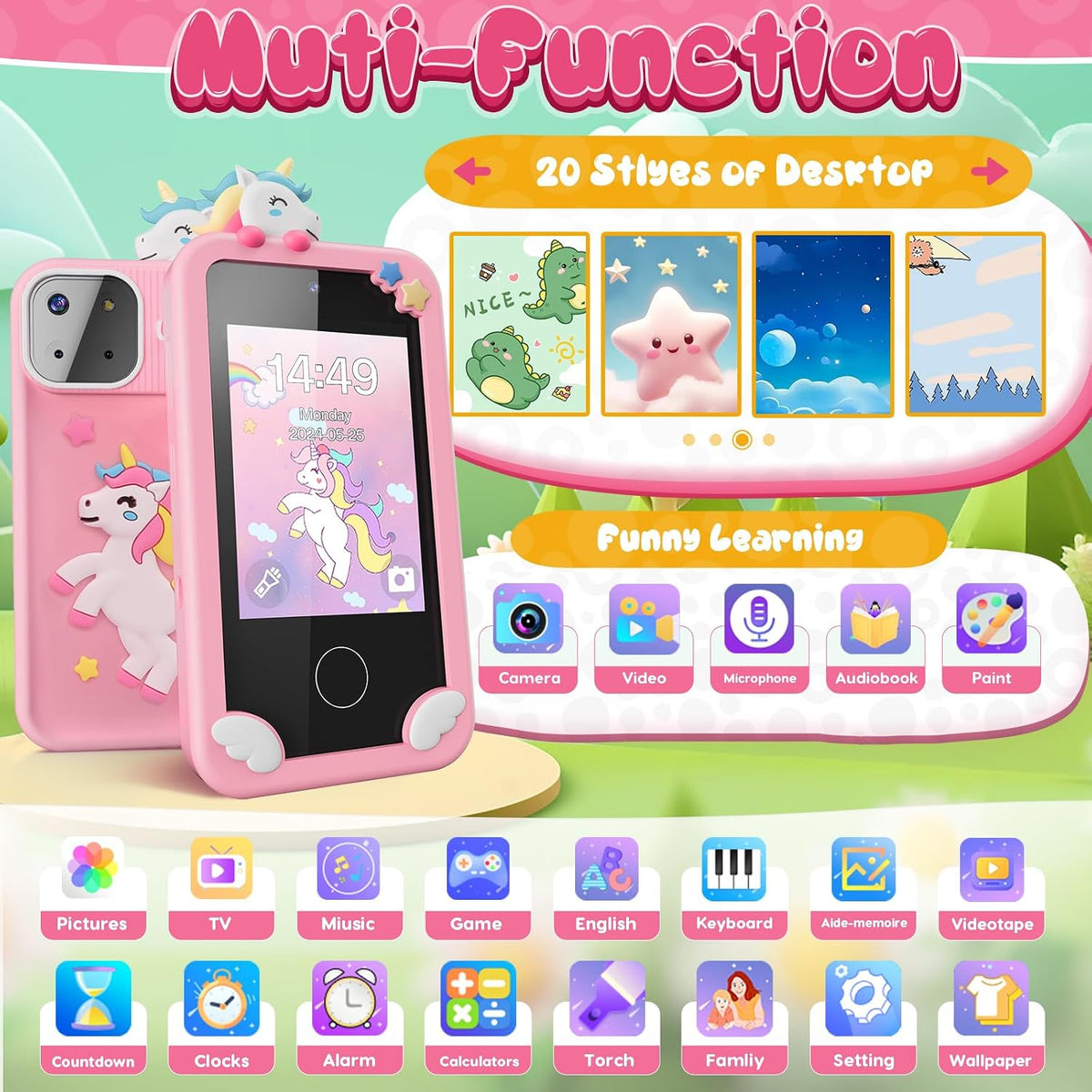 Luyiilo Kids Smart Phone Toys for Boys - Pink - image 2