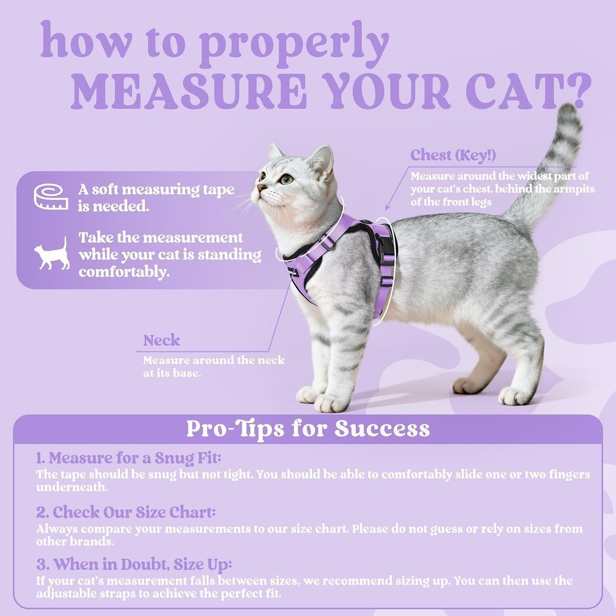 rabbitgoo Cat Harness and Leash Set, Escape Proof Vest - M / Light Purple - image 2