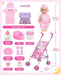 GAGAKU foldable baby doll stroller with 12 inch doll and care accessories - view 16