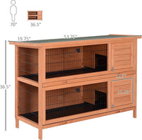 PawHut 54" 2-Story Large Rabbit Hutch Bunny Cage Wooden Pet House Small Animal Habitat with Lockable Doors, No Leak Tray and waterproof Roof for Outdoor/Indoor Orange