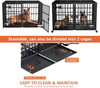 aboxoo 48 inch Stackable Heavy Duty Metal Dog Crate for 4 Dogs/Large Dog,All Metal Open Top Access,Escape Proof Cage,Dog Kennel Indoor with Wheels,Floor Grid, Tray, Divider and Feeding Bowl