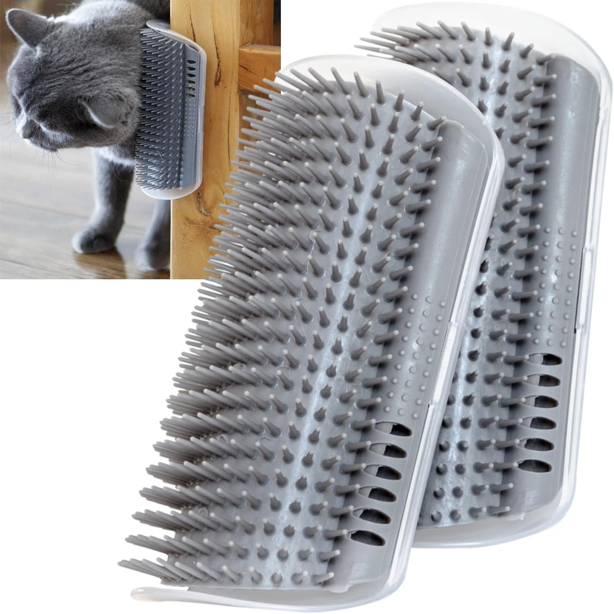 Cat Face Scratcher Wall Corner Massage Comb, Self Grooming Brush – Essentials for Cats - grey